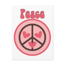 Retro Pink Peace Symbol and Heart Tees, GIfts Postcards
