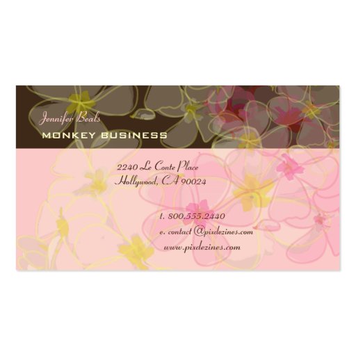 Retro pink plumeria leis in pink+chocolate business card templates (back side)