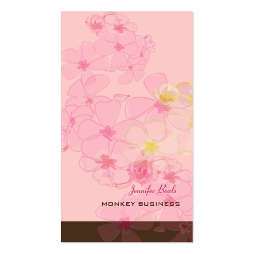 Retro pink plumeria leis in pink+chocolate business card templates (front side)