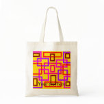 Retro pink red and violet squares on yellow tote bag