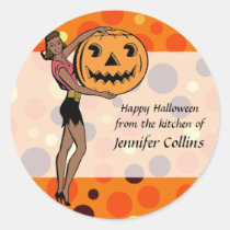 Retro Pinup Halloween Round Stickers