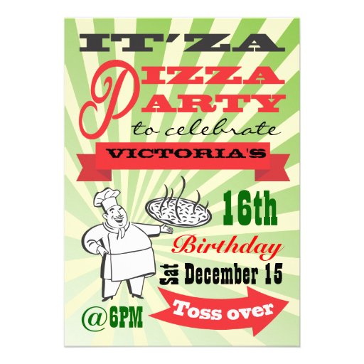 Retro Pizza Party Custom Invite