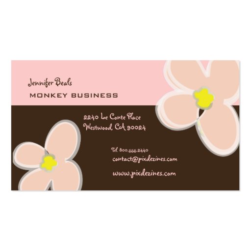 Retro plumerias in pink + dark chocolate business card templates (back side)