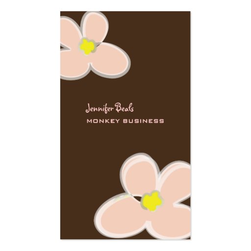 Retro plumerias in pink + dark chocolate business card templates (front side)