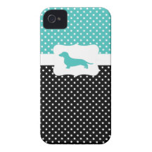 Retro Polka Dot w/Dachshund iPhone 4 Cases
