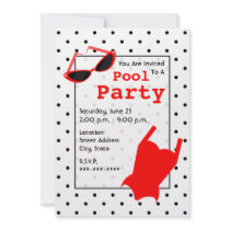 Retro Pool Party - Cat Eye Sunglasses Red Swimsuit Invitation