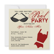 Retro Pool Party Invitation Swimsuit & Sunglasses