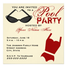 Retro Pool Party Invitation Swimsuit & Sunglasses