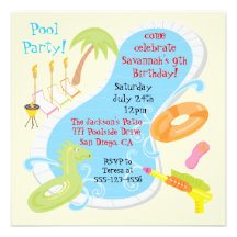 Retro Pool Party Invitations