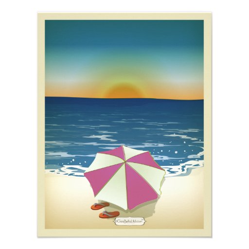 Retro Post Card Inspired Beach Scene Invite