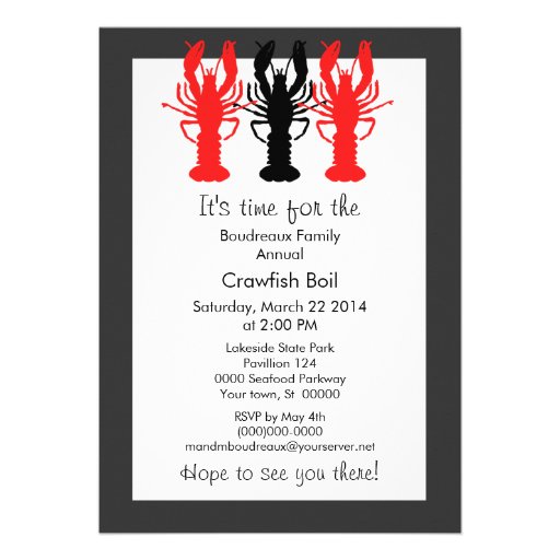Retro Poster Style Crawish / Lobster Boil Invitations (front side)