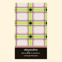Retro Preppy Plaid Business Cards (lime/pink) business cards