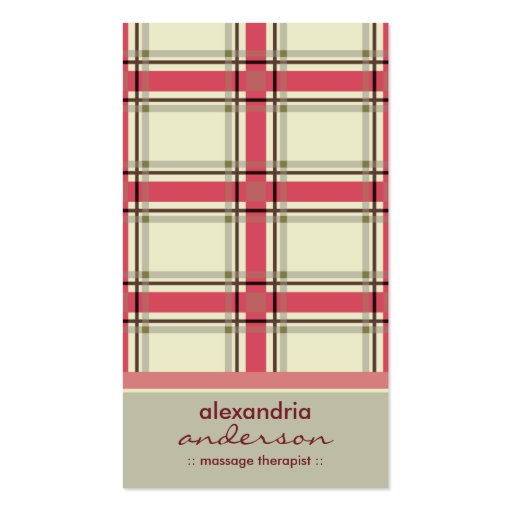 Retro Preppy Plaid Business Cards (silver/pink) (front side)