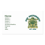 Retro Preppy PUG UNIVERSITY Green and Gold Business Card Templates