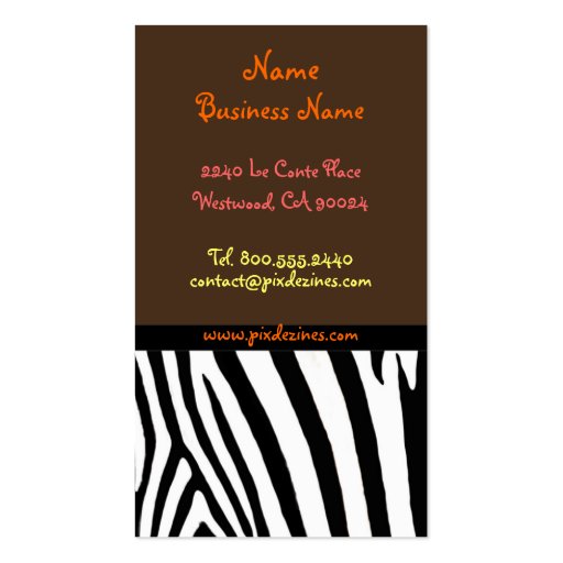 Retro profile cards zebra print business card template (front side)