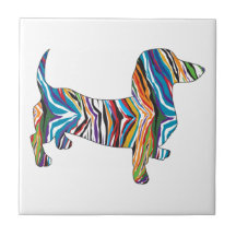 Retro Psychedelic Dachshund Tile