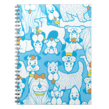 Retro Puppy Design in Blue Notebook