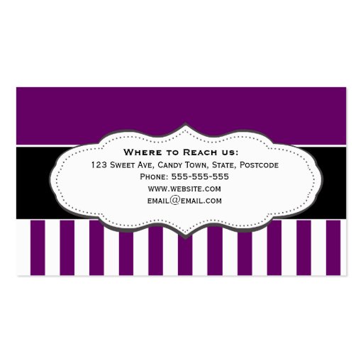 Retro Purple and White Striped Business Cards (back side)