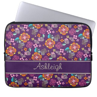 Retro Purple Floral Pattern Laptop Sleeve