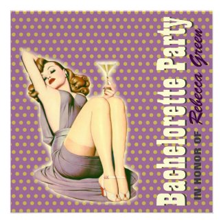 retro purple martini bachelorette party invitation