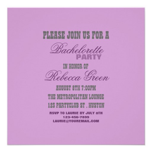 retro purple martini bachelorette party invitation