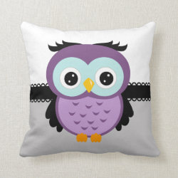 Retro Purple Owl Throw Pillows