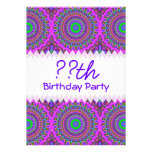 Retro Purple Pattern Fractal Art Custom Invitations