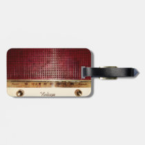 radio, transistor, cool, retro, music, vintage, leather strap, old, funny, fun, classic, tuner, luggage tag, [[missing key: type_aif_luggageta]] with custom graphic design