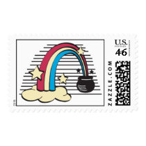 retro rainbow and pot o gold postage