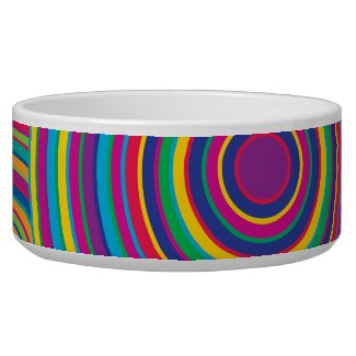 Retro Rainbow Circles Pattern Dog Water Bowls