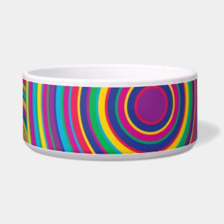 Retro Rainbow Circles Pattern Dog Water Bowls