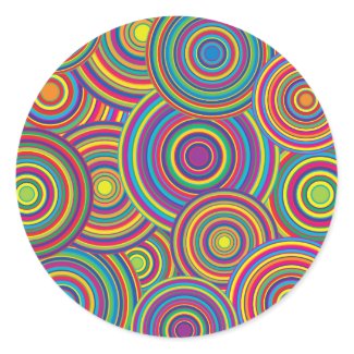 Retro Rainbow Circles Pattern Round Stickers