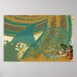 Retro Rainbow French Horn posters