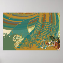 Retro Rainbow French Horn Posters