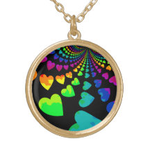 Retro rainbow hearts on black gold tone jewelry