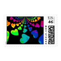 Retro rainbow hearts postage
