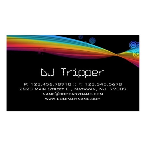 Retro Rainbow Wave Business Card Black DJ (back side)