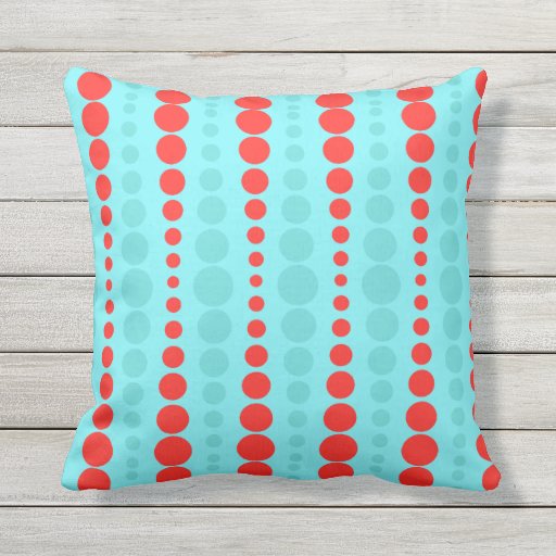 Retro Red and Turquoise Dots Outdoor Pillow Zazzle