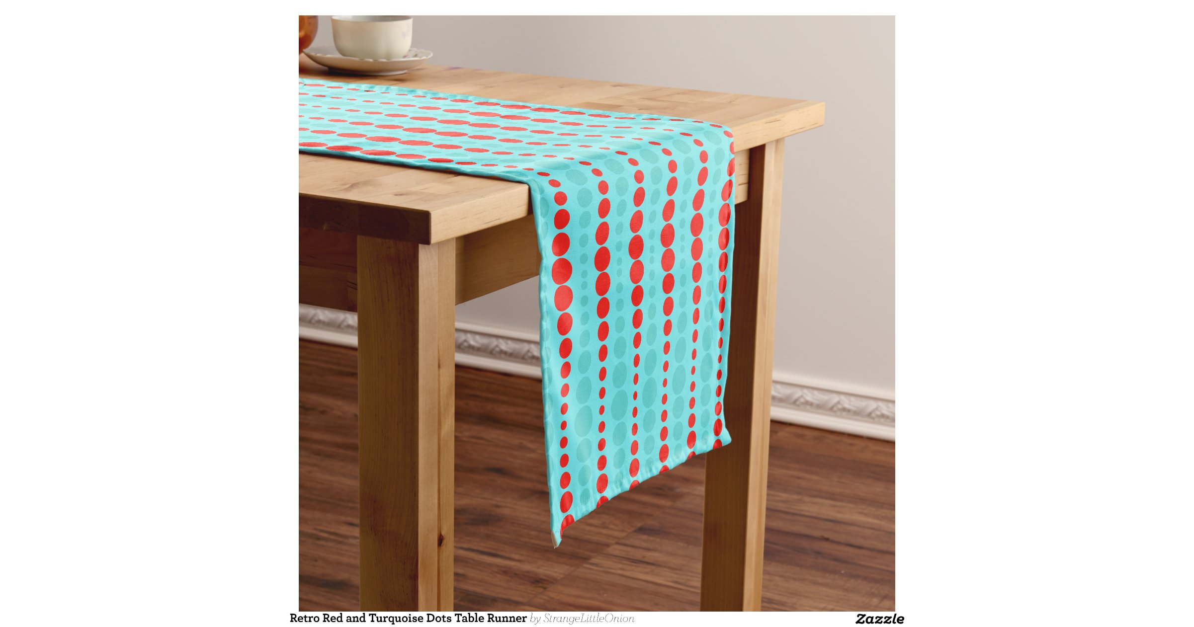 Retro Red and Turquoise Dots Table Runner Short Table Runner Zazzle