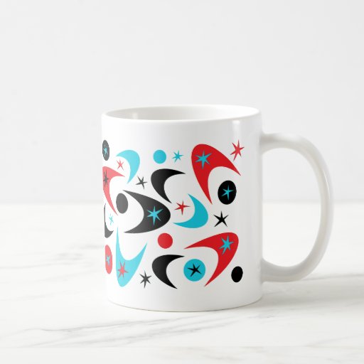 Retro Red Black & Aqua Starburst Boomerang Mugs