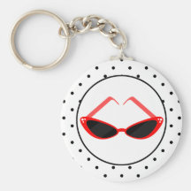 Retro Red Cat Eye Sunglasses & Black Polka Dots Key Chains