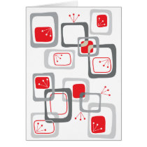Retro Red Cherry Squares Blank Card by fat_fa_tin Retro Red Cherry Squares Blank Card