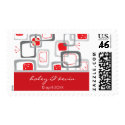 Retro Red Cherry Squares Groovy Invitation Postage stamp