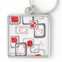 Retro Red Cherry Squares Keychain by fat_fa_tin Retro Red Cherry Squares Keychain