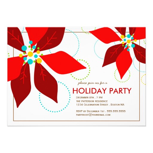 Retro Red Poinsettia Christmas Holiday Party Personalized Announcement