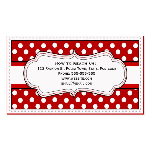 Retro Red polka dot business cards (back side)
