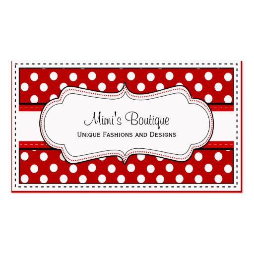 Retro Red polka dot business cards (front side)