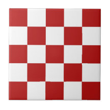 Retro Red & White Checkers Ceramic Tiles 4.25" sq