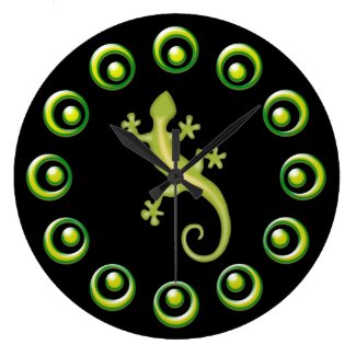 Retro Rings And Lime Green Lizards Cool Design Round Wallclocks
