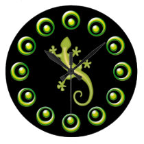 Retro Rings And Lime Green Lizards Cool Design wall clocks
